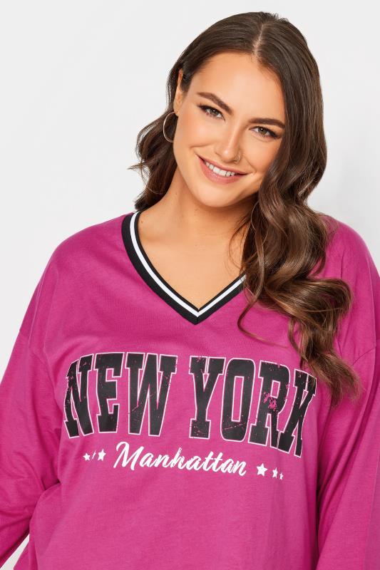 YOURS Plus Size Pink 'New York' Varsity Oversized T-Shirt | Yours Clothing 4
