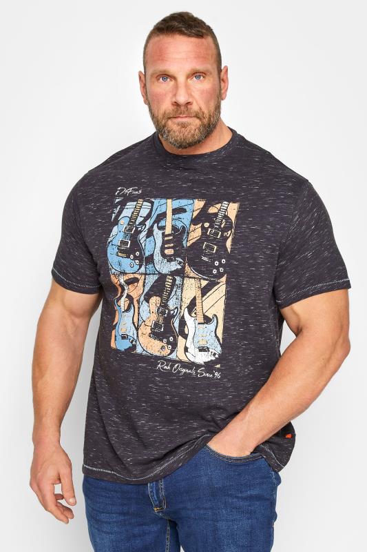 Men's  D555 Big & Tall Navy Blue Guitar Printed T-Shirt