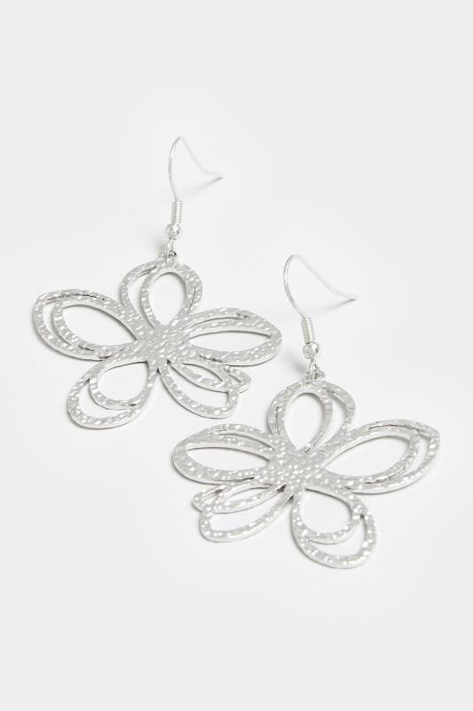 Silver Tone Textured Flower Outline Earrings | Yours Clothing 3
