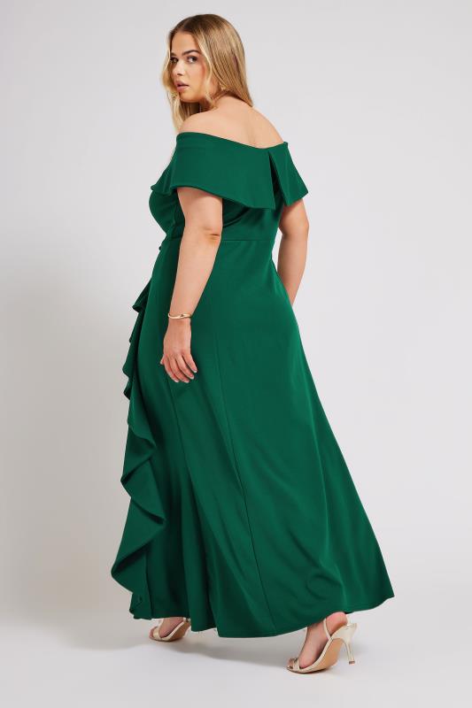 YOURS LONDON Plus Size Emerald Green Ruffle Bardot Maxi Dress | Yours Clothing 3