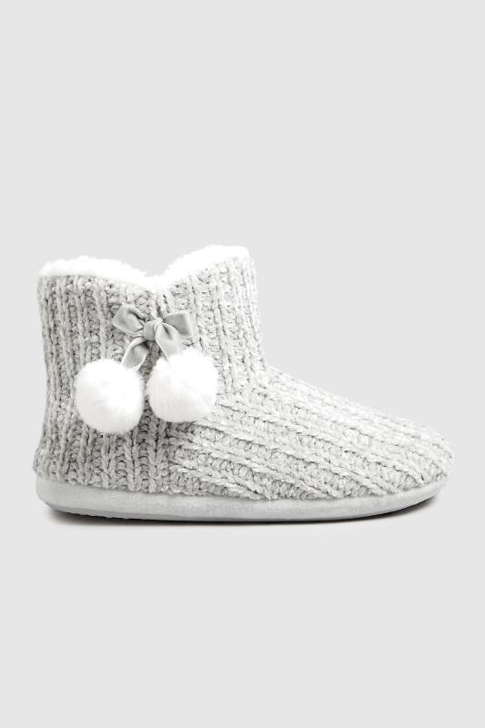 LTS Grey Pom Pom Boot Slippers In Standard D Fit 3