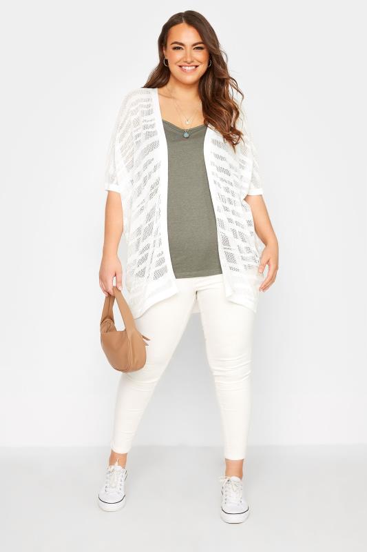 Plus Size White Stripe Short Sleeve Cardigan | Yours Clothing  2