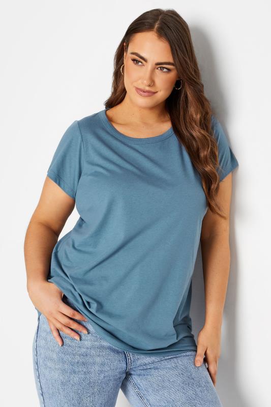 Curve Plus Size Blue Basic Short Sleeve T-Shirt | Yours Clothing  4