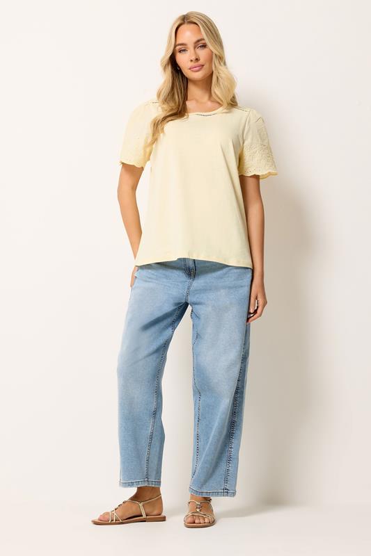 M&Co Yellow Embroidered Sleeve Cotton T-Shirt | M&Co 1
