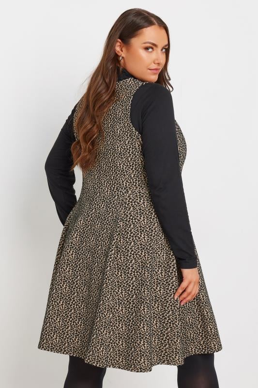 YOURS Plus Size Brown Leopard Print Bow Tie Pinafore Dress | Yours Clothing 3