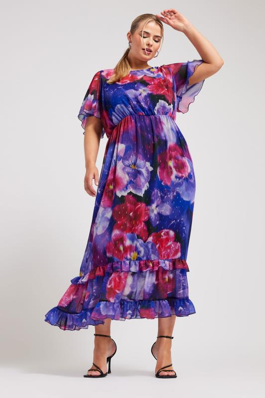 YOURS LONDON Plus Size Blue Floral Print Maxi Smock Dress | Yours Clothing 1