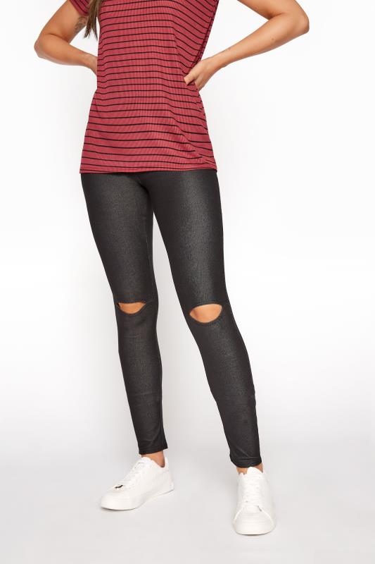LTS Tall Black Ripped Knee Jersey Jeggings 3