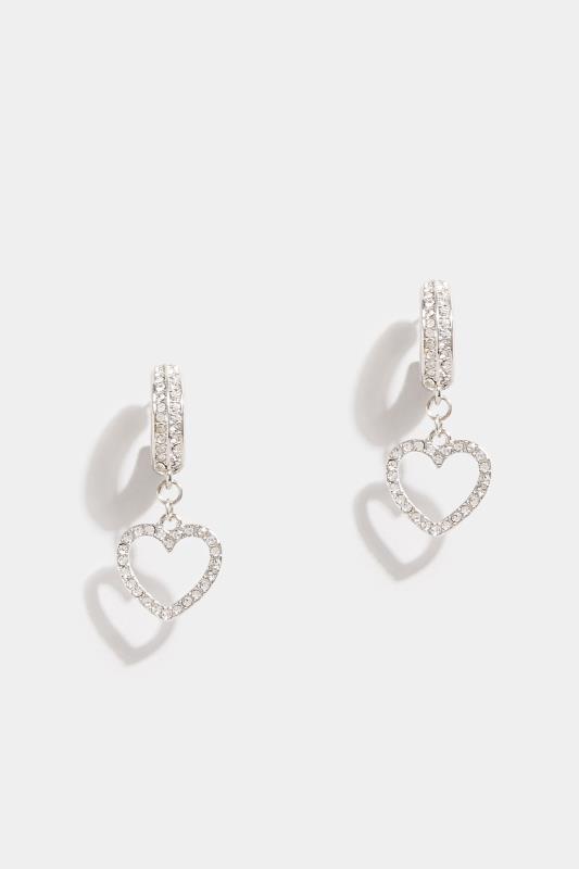  Tallas Grandes Silver Diamante Heart Drop Earrings