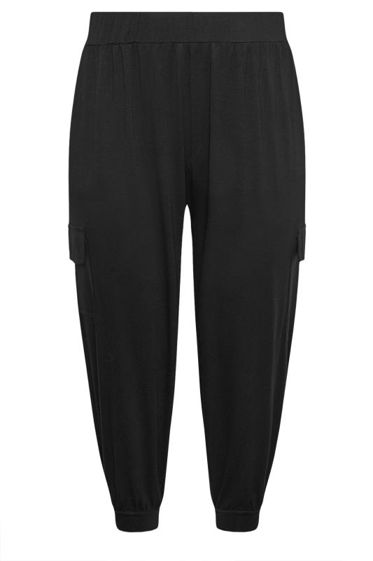 YOURS Plus Size Black Cropped Cargo Harem Trousers | Yours Clothing 5
