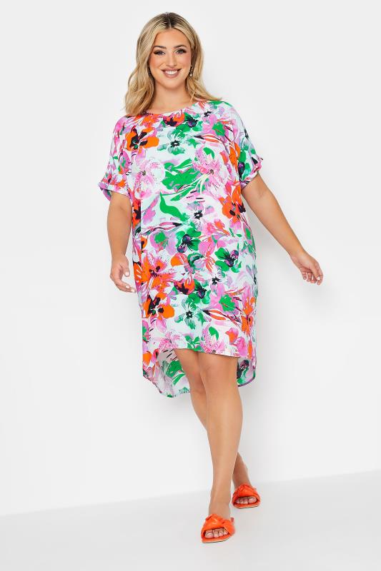 YOURS Plus Size Pink Floral Print Tunic Dress  | Yours Clothing 1