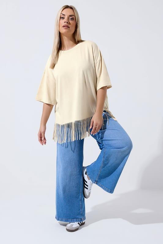 LIMITED COLLECTION Plus Size Natural Brown Tassel Beach Top | Yours Clothing 1