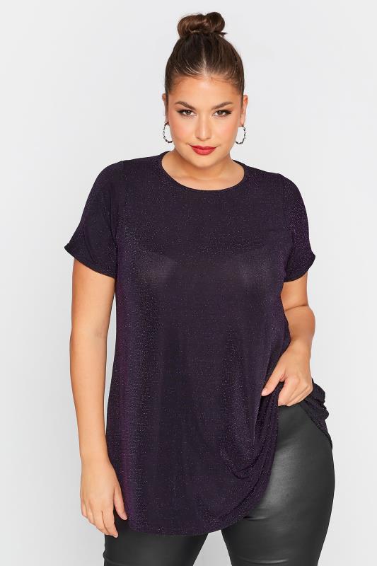 Plus Size YOURS LONDON Purple Glitter Swing Top | Yours Clothing 1
