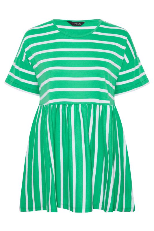 Plus Size Green Stripe Drop Shoulder Peplum Top | Yours Clothing 6