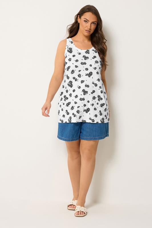 YOURS Plus Size White Daisy Print Vest Top | Yours Clothing 1