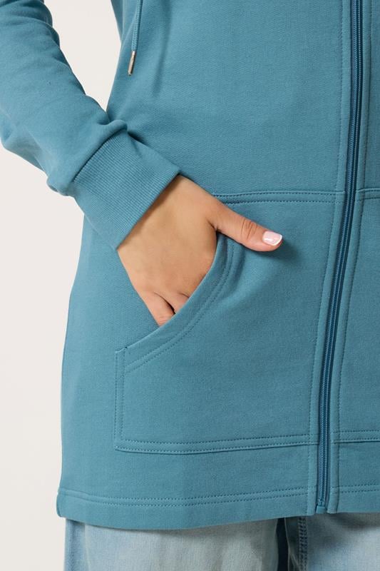 LTS Tall Women's Teal Blue Cotton Longline Zip Hoodie | Long Tall Sally 4