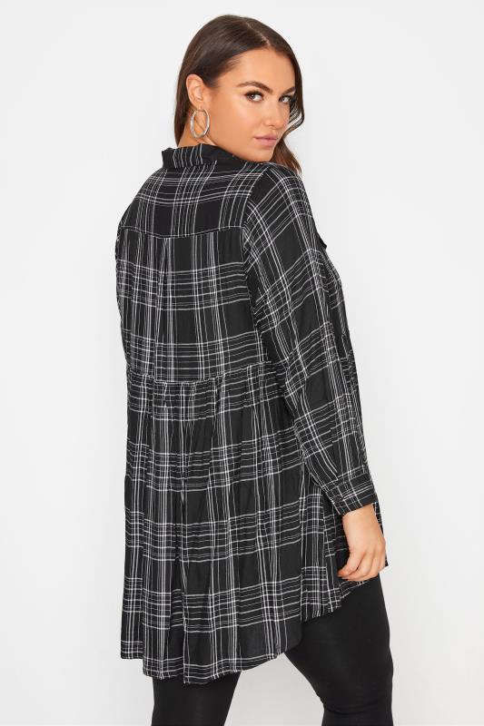 Black Peplum Dipped Hem Check Shirt 