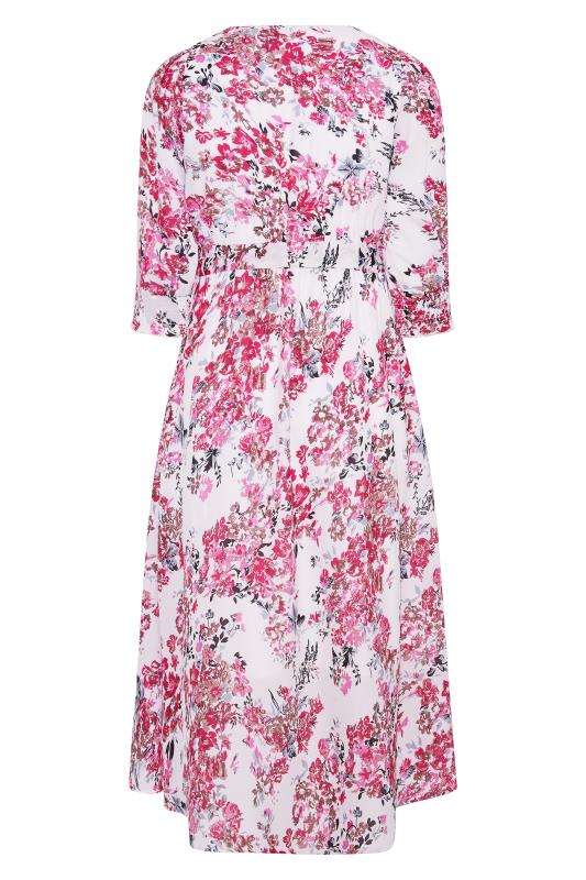 YOURS LONDON Curve Pink Floral Wrap Puff Sleeve Dress 7