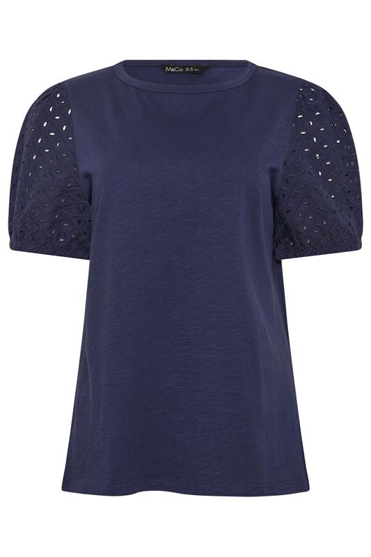 M&Co Navy Blue Broderie Cotton Puff Sleeve Top | M&Co 5