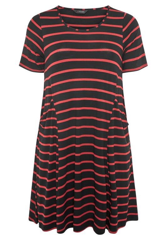 Curve Black & Red Stripe Drape Pocket Dress 6
