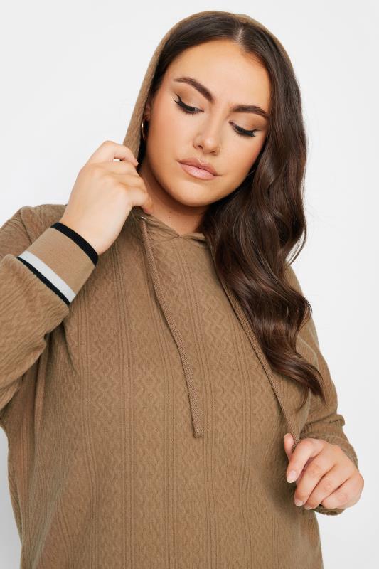 YOURS Plus Size Natural Brown Knit Hoodie | Yours Clothing   4