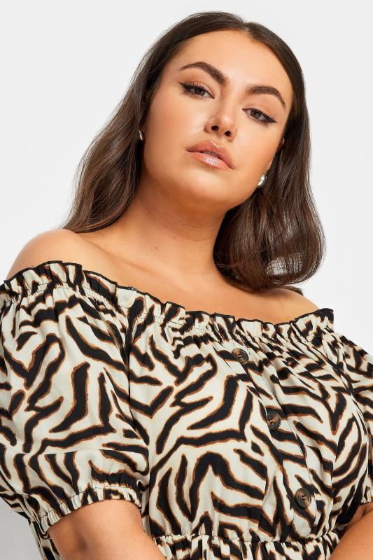 YOURS Plus Size Beige Brown Animal Print Bardot Midi Dress | Yours Clothing 4