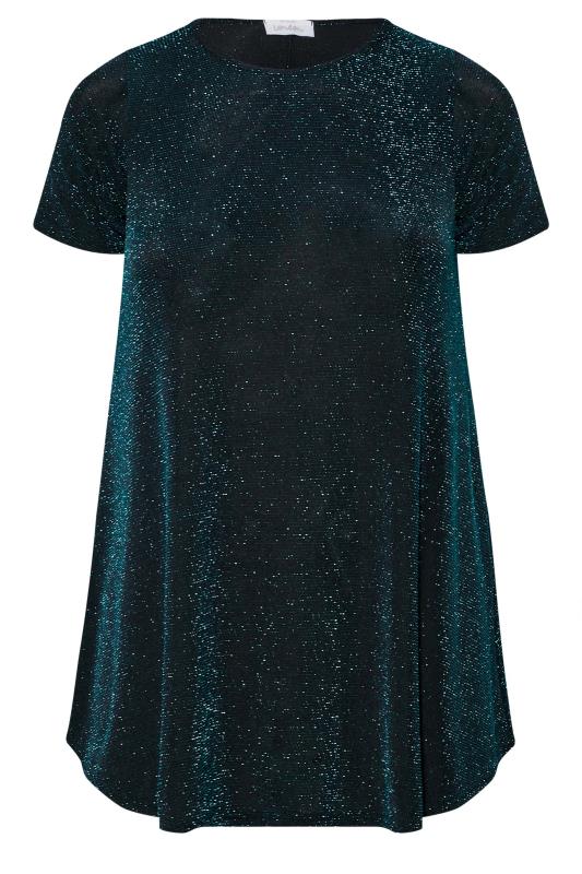 Plus Size YOURS LONDON Teal Blue Glitter Swing Top | Yours Clothing 5