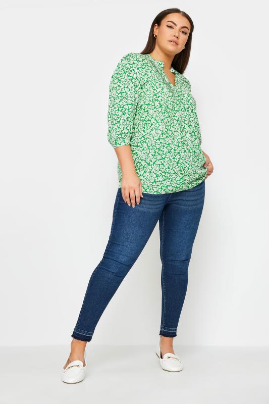 YOURS Plus Size Green Floral Print Pintuck Blouse | Yours Clothing 2