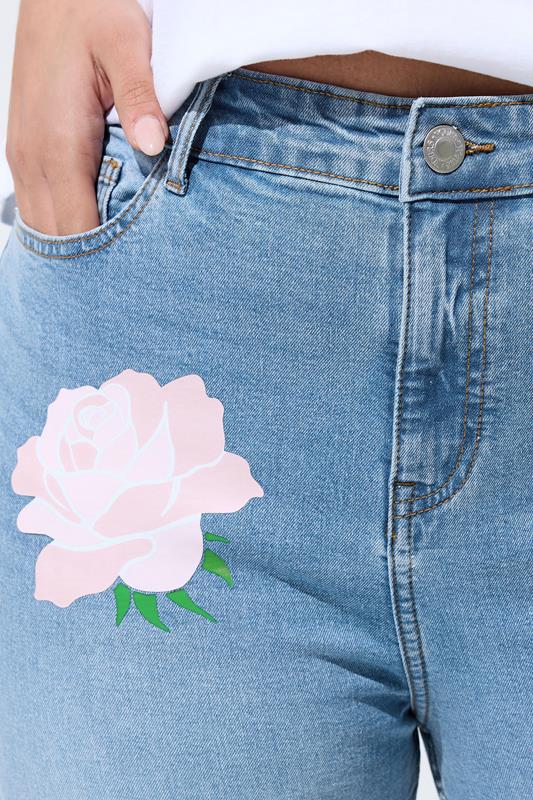 LIMITED COLLECTION Plus Size Blue Rose Printed Jeans | Yours Clothing 6