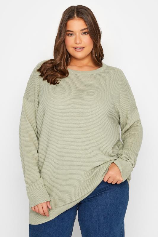 LTS Tall Womens Sage Green Ribbed Knitted Jumper | Long Tall Sally  1