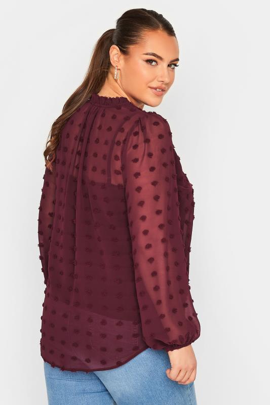 YOURS Curve Plus Size Wine Red Dobby Blouse | Yours Clothing  3