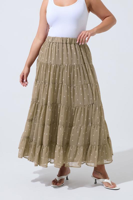 LIMITED COLLECTION Curve Natural Brown Polka Dot Chiffon Skirt | Yours Clothing 1