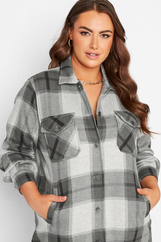 Curve Plus Size Grey & White Longline Check Shacket | Yours Clothing 4