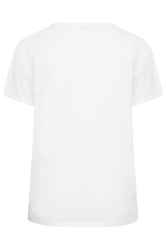 YOURS Plus Size White Broderie Anglaise Raglan T-Shirt | Yours Clothing 7