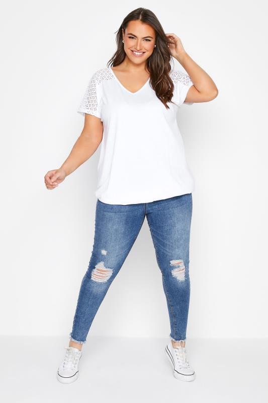 Plus Size White Lace Detail Bubble Hem T-Shirt | Yours Clothing 2
