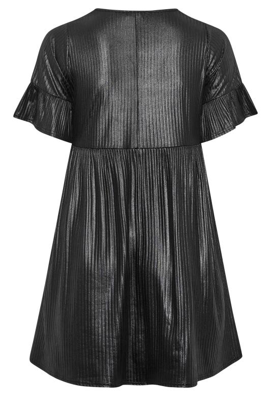 Plus Size Black Wet Look Ribbed Smock Tunic Dress | Yours Clothing 7