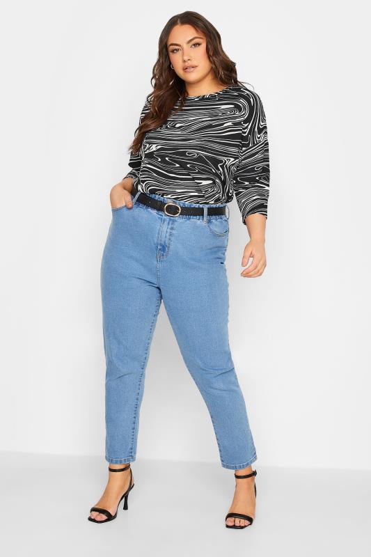 Plus Size Black Marble Print Top | Yours Clothing  2