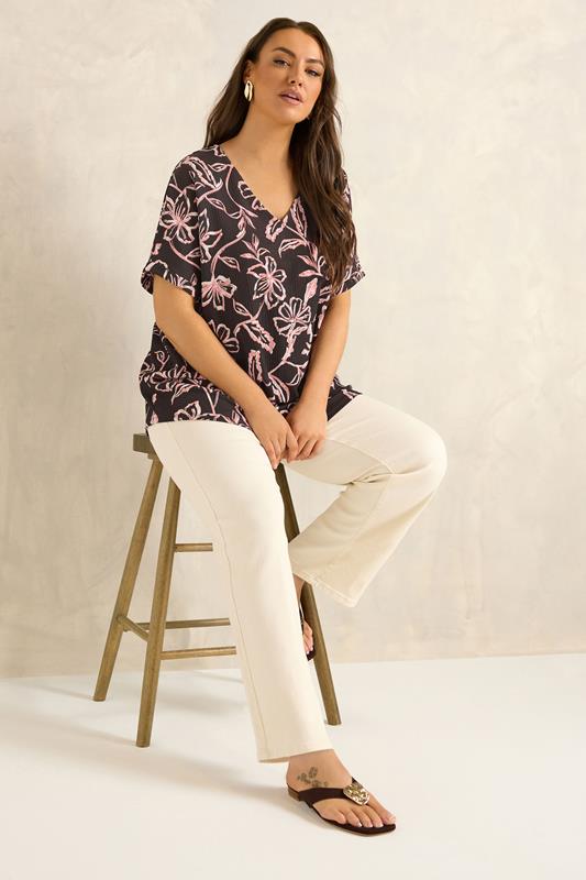 EVANS Plus Size Chocolate Brown Floral Crinkle Top | Evans 1
