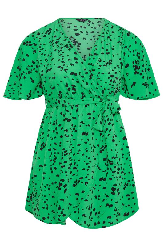 Plus Size Bright Green Dalmatian Print Wrap Top | Yours Clothing 6