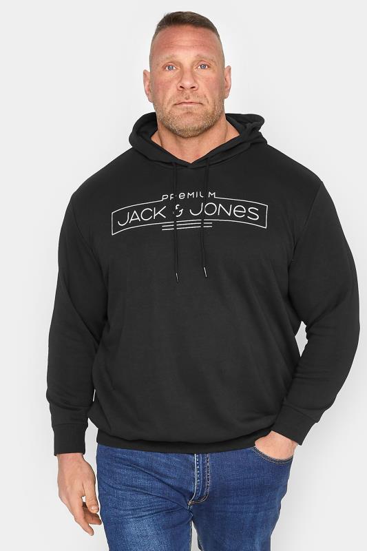 JACK & JONES Big & Tall Black Premium Logo Hoodie | BadRhino 1