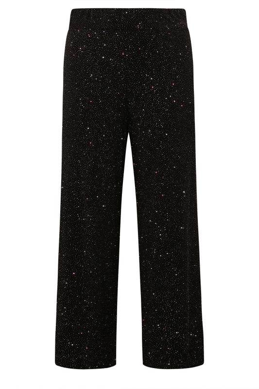YOURS LONDON Plus Size Black Glitter Party Wide Leg Trousers | Yours Clothing 5