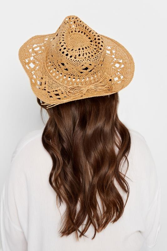 Beige Brown Straw Cut Out Cowboy Hat | Yours Clothing 1