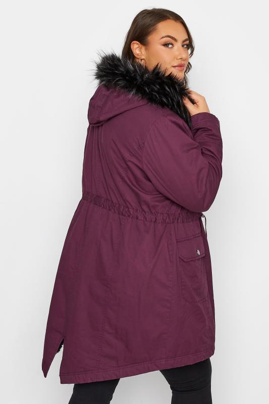 Curve Purple Faux Fur Lined Hooded Parka Coat 3