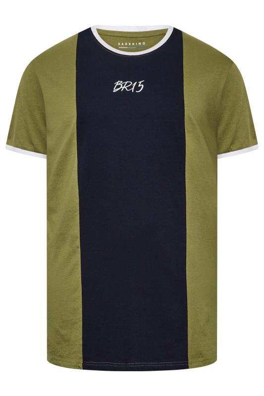 BadRhino Big & Tall Khaki Green Colour Block T-Shirt 3