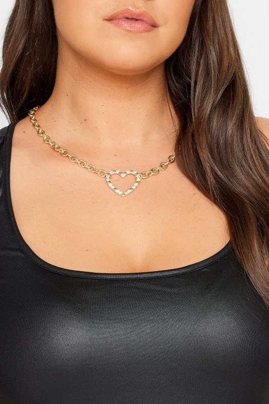 Plus Size  Gold Tone Diamante Heart Link Necklace