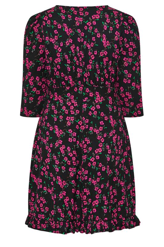 Plus Size Black & Pink Ditsy Print Frill Trim Dress | Yours Clothing 7