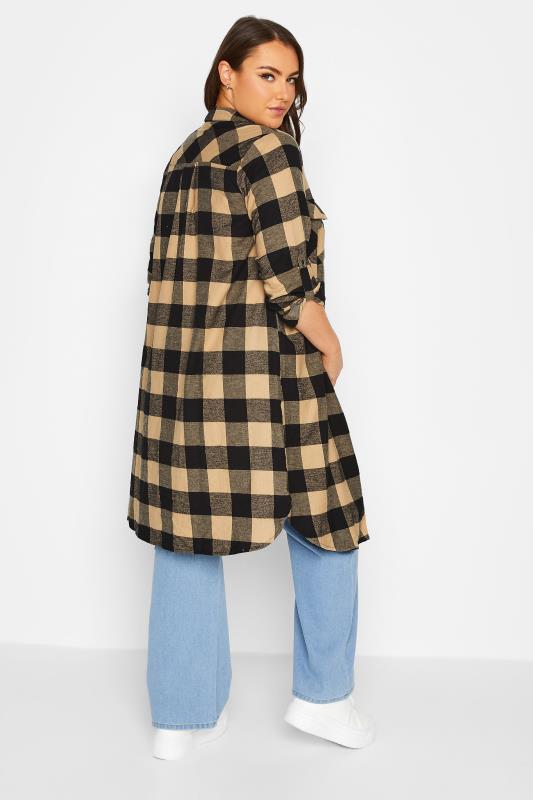 Plus Size Beige Brown Check Longline Shirt | Yours Clothing 3