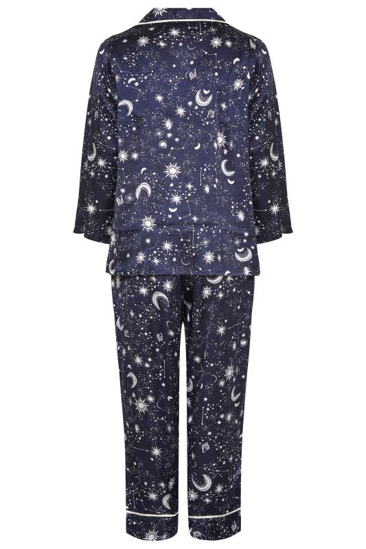 Curve Navy Blue Cosmic Print Satin Pyjama Set 7
