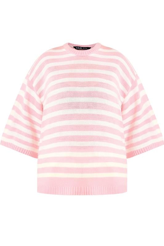 YOURS Plus Size Pink Striped Knitted Jumper | Yours Clothing 5