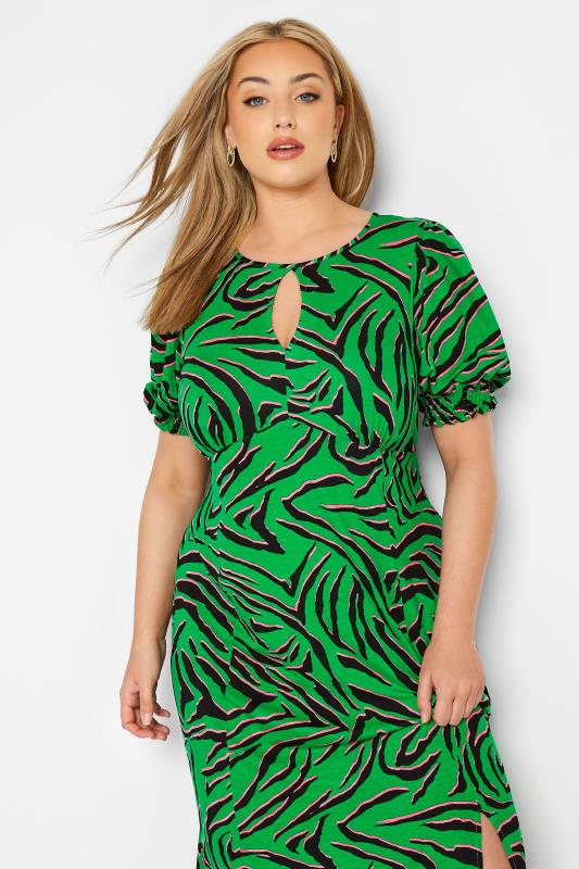 YOURS LONDON Plus Size Green Zebra Print Keyhole Dress | Yours Clothing 4