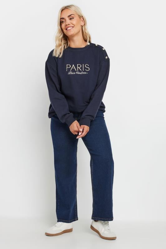 YOURS Plus Size Navy Blue 'Paris' Slogan Sweatshirt | Yours Clothing 2